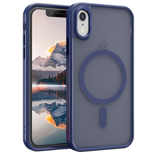 Image of Magnetic iPhone XR case,Compatible with Magsafe, Military-Grade Protection,Slim Translucent Matte Shockproof with Anti-Scratch Anti-Fingerprint Phone Cover (Dark Blue, iPhone XR)
