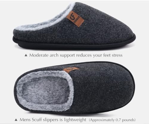 Image of COFACE Mens Cozy Memory Foam Scuff Slippers Warm Slip On House Shoes | Casual, Lightweight,Soft Cushion, Indoor /Outdoor Sandal Slipper With Arch Support, Faux Fur Lining, Rubber Sole Size 7-15