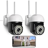 eudic 2 Pack WiFi Surveillance Security Camera Outdoor Wired 1080P, SD/Cloud Storage 2.4G/5G WiFi 360° PTZ Surveillance Security Cameras Outdoor,Color Night Vision, Auto Tracking, 2 Way Audio