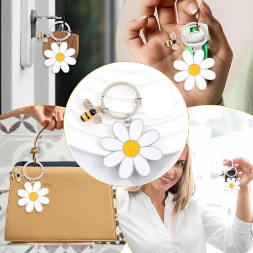 Image of Cute Bee Daisy Keychain, Key Chains for Women, Bag Charm Bee Keychain with Floral Design, Metal Keyrings for Keys and Bags, Personalized for Everyday Use, 10 cm x 5 cm