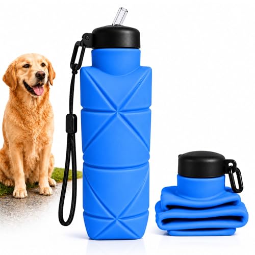 Botella Pipi Perros de 700ml, Sin Pérdidas y Plegable, Incluye Cuerda para Llevar Colgada, Silicona Libre de BPA, Botella Limpia Pipi Perro, Botella Pipi Perros Calle (Azul, 700ml)