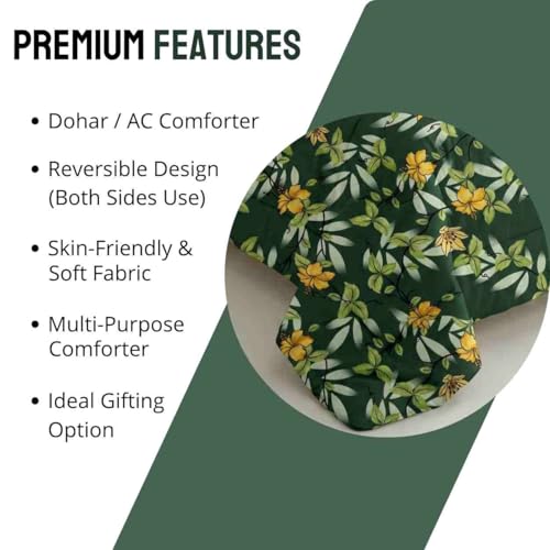 Image of Mafatlal 120 GSM All Season /AC /Summer | Reversible Single Bed Comforter | Dohar | Duvets | Premium Microfiber | Twin Bed Quilt Blanket for Summer | Super Soft | 90 x 60 Inches | Olive Green