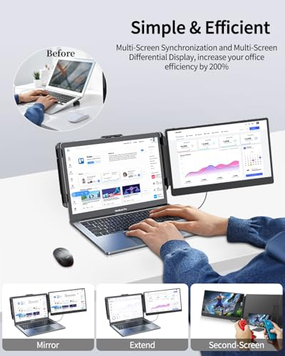 Image of Macsecor Laptop Screen Extender, 14.1'' FHD 1080P Ultra-Slim Portable Monitor for Laptops, USB-C /HDMI Travel Monitor Extender Plug & Play for 13 inch-16 inch Laptop, Compatible with Wins /Mac /Android /Chrome