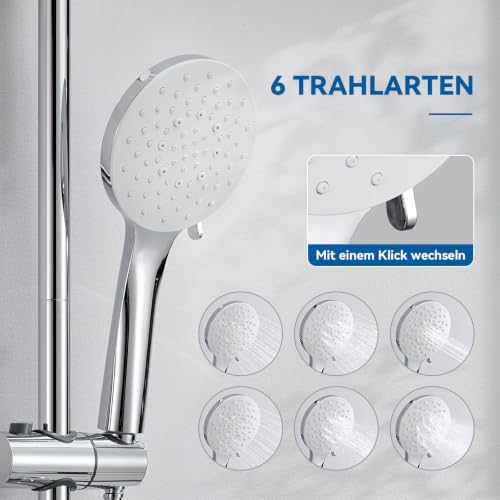 Auralum Duschgarnitur mit Duschstange 90cm Edelstahl mit Ablage ohne Bohren & 6-Funktionen Duschkopf mit Schlauch… – Ansicht 4