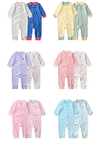 Teach Leanbh Baby 2-Pack 100% Cotton Romper Jumpsuits Two Way Zipper Long Sleeve Footless Sleep and Play (0-2T) (3-6 Months, Pink Stripe)