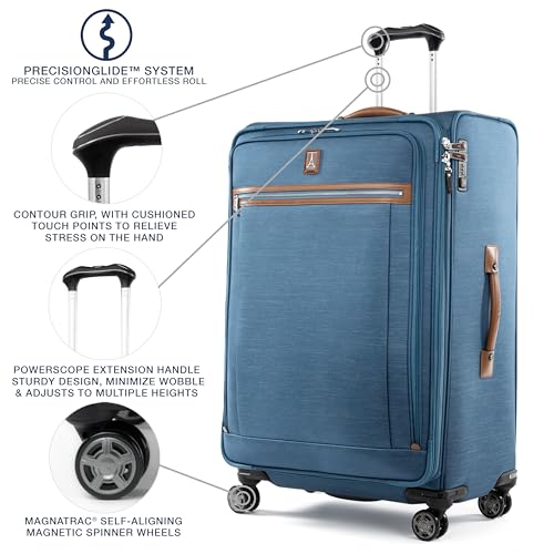 Image of Travelpro Platinum Elite Softside Expandable Checked Luggage, 8 Wheel Spinner Large Suitcase, TSA Lock, Men and Women, Coastal Blue, Checked Large 29-Inch