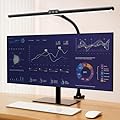 Hokone Desk Lamps for Home Office, 31.5" Wide Architect Desk Lamp with Clamp, Tall Office Lamp Dimmable, Black Desk Light with Timer, Bright Gooseneck Lamp for Workbench/Desktop