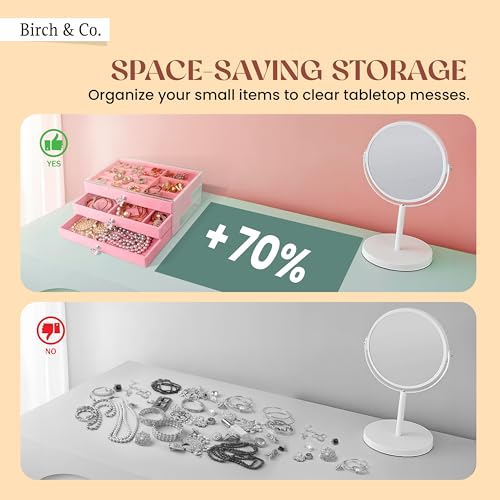 Image of Birch & Co. Jewellery Box - 3 Layer Jewellery Organizer Storage Box, Portable Travel-Friendly Storage. Elegant Storage Case for Rings, Earrings, Necklaces & Bracelets, Pink