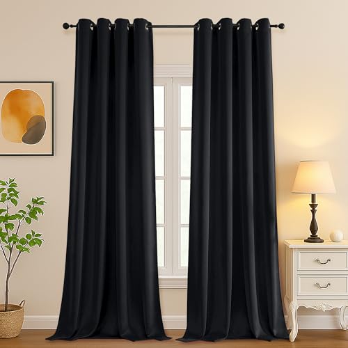 Image of Simplebrand Halloween Black Extra Long 10ft Curtains for Patio 120 Inches Long 2 Panels Set, Room Darkening Solid Thermal Insulated Energy Saving Grommet Window Treatment Curtains Drapes, 50 Wx120 L