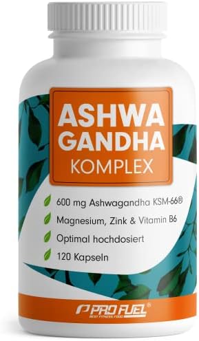 Ashwagandha Kapseln hochdosiert 120x - 600 mg Ashwagandha KSM-66® pro Tag - Komplex mit Ashwagandha-Wurzelextrakt, Magnesium, Zink, Vitamin B6 und Piperin - laborgeprüft mit Zertif