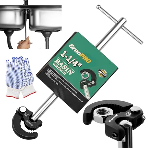GRENPRO 11' Basin Wrench, Sink Wrench Faucet Tool for Tight Spaces, Adjustable Tap Nut Plumbing Spanner for Professional Plumber, Capacity of 3/8' to 1-1/4' Faucet Wrenches for Undermount Sink