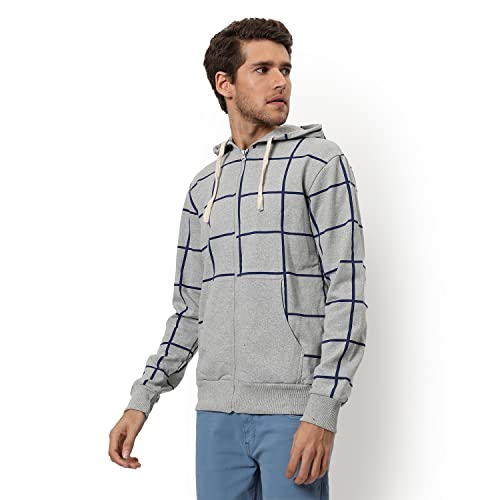 Image of CAHOOT Men's Dark Blue Zip-Front Hoodie with Contrast Drawstring for Casual Wear | Long Sleeve | Hooded Neck | Zipper Closure | Cotton Sweatshirt Crafted with Comfort Fit for Everyday Wear