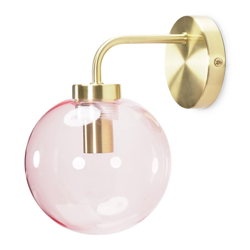 Valuelights Frenchie Pink Tinted Globe Gold Stem Led Wall Light