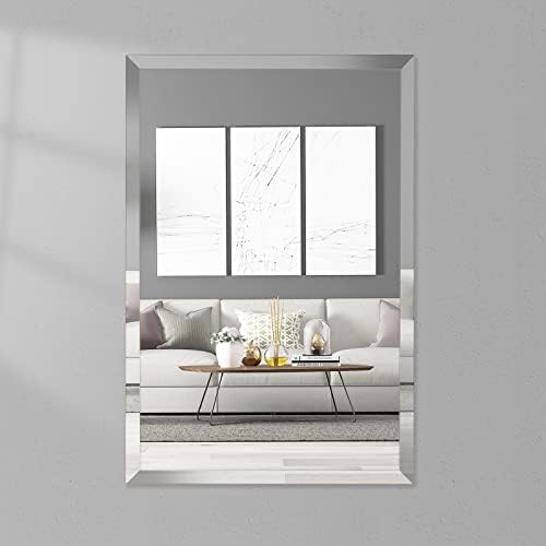 JENBELY 28x36 Inch Rectangle Frameless Mirror, Wall Mirror with 1" Beveled Edge for Bathroom Vanity, Entryway, Living Room