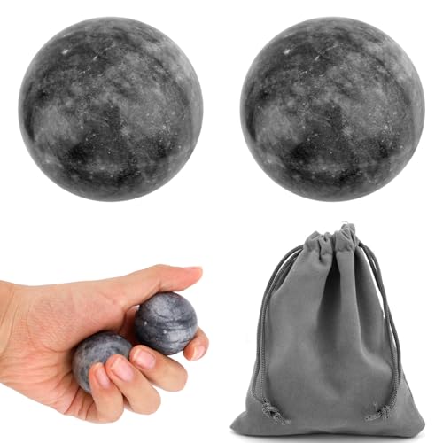 Fukaisu 2pcs Traditional Chinese Baoding Balls, 4cm/1.57in Marble Hand Massage