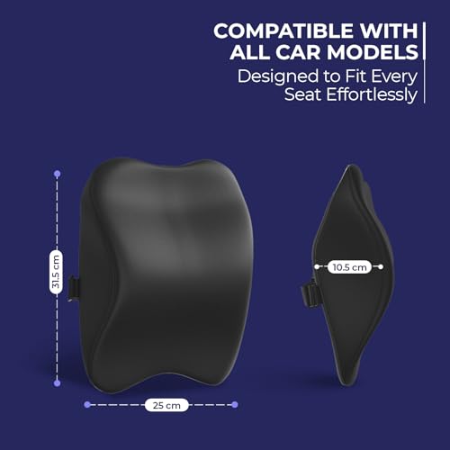 Image of WELLGIVER Orthopedic Memory Foam Car Neck Rest Pillow - Cervical Support Cushion for Neck Pain Relief, Adjustable Strap - Universal Fit for All Cars | Black Velvet | Pack of 2