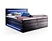 Produktbild moebel-eins Lonni II Boxspringbett mit Bettkasten und integrierter LED-Beleuchtung, Material Kunstleder, 180 x 200 cm, schwarz, Härtegrad 2