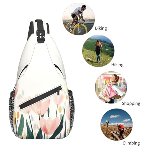 Image of SUPLUCHOM Sling Bag Tulip Flower Watercolor Hiking Daypack Crossbody Shoulder Backpack Travel Chest Pack for Men Women