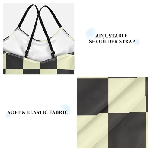 Image of Black and White Chess Girls One Piece Swimsuits Board Marble Tile Sport Halter Swimwear Beach Bathing Suit 3T