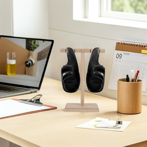 Soporte para auriculares Gadpiparty: base estable de madera natural para escritorio de juegos 5