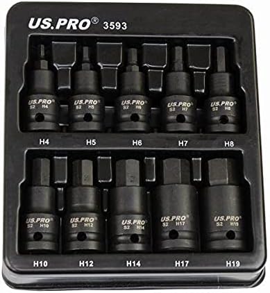 US PRO Tools 10pc Impact Hex Bit Socket Set 1/2" Drive 4mm to 19mm 3593