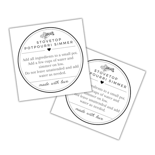 Stovetop Potpourri Instruction Label | 30 Pack 2.5x2.5 Square Card Hang Tag for Package Stove Top Simmer Christmas Holiday Home Scent Use with Glass Saucepan Stove-Top Steamer Pot