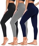 Leggings for Women 3 Pack-High Wasited Tummy Control Yoga Pants Clothing for Girls Mother Petite Plus Size Postpartum Teen Womens(3 Pcs Black+Light Grey+Navy Blue,L-XL)