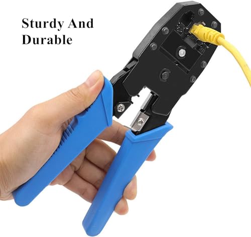 Image of COOLCOLD 3-in-1 RJ45 Crimping Tool Kit - Wire Stripper, Cutter & Crimper for RJ45, RJ11, RJ12, Cat5e /Cat6 LAN Cable with 5 Connectors & 5 Boot Covers - Blue /Green