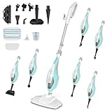 OLIXIS 10-in-1 Steam Mop, 1550W Detachable Handheld Steam Cleaner for Floor Cleaning, 16FT Cord, 2 Washable Pads, Multi-Purpose Floor Steamer for Hardwood, Carpet, Tile, Grout, Windows, White Green