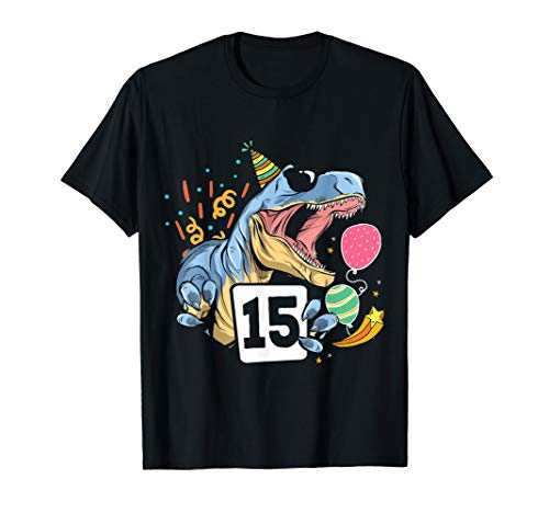 15th Birthday Boy Girl 15 Years Old Dinosaur Kids Gift T-Shirt
