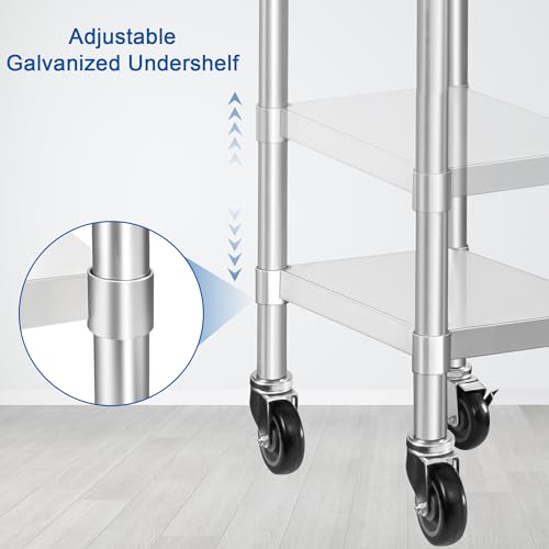 Image of HARDURA Stainless Steel Commercial Work Table with Wheels Prep & Work Metal Table 24x12 Inches Heavy Duty NSF with Casters and 2 inch Backsplash