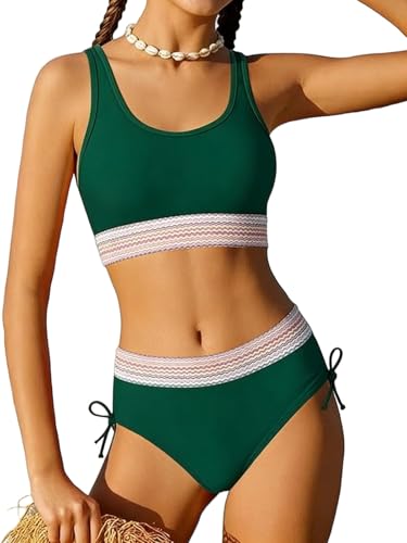 Image of Teen Girls Swimsuit Two-Piece Bikini Set Adjustable Shoulder Straps Bathing Suit Kid Athletic Swimwear with Chest Pad