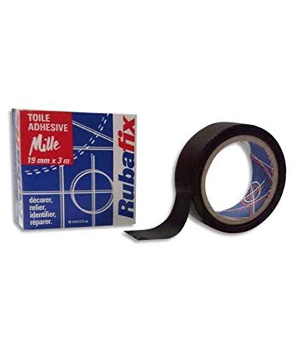 Lot de 12 Toiles adhésive MILLE, plastifiée et imperméable, rouleau de 19mmx 3m noir