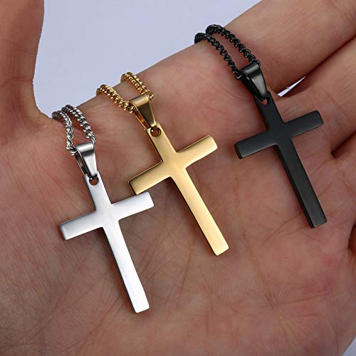 YADOCA 3Pcs Cross Necklace for Men Stainless Steel Silver Black Gold Mens Cross Necklaces Set Jewelry Gifts With Cross Chain And Cross Pendant 16 18 20Inch4