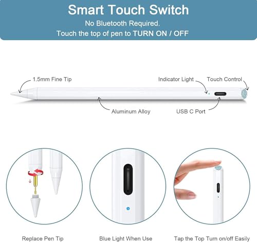 Image of Universal Active Stylus Pen Stylus Pen for Android Tablet Touch Pen for iPad & Tablet Rechargeable Stylus Pencil for Writing Drawing & Note-Taking Works with Android and iOS Devices