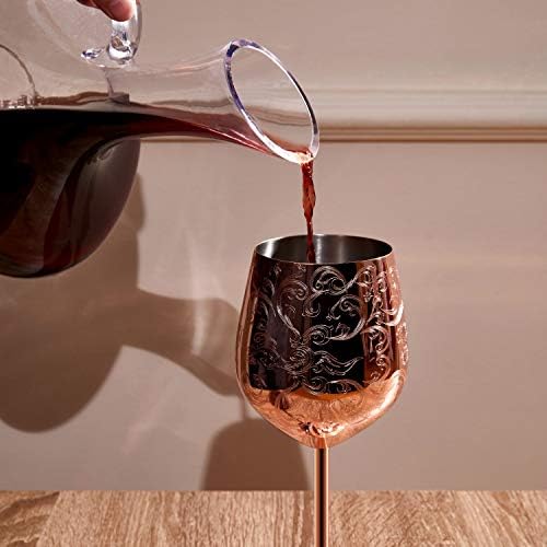 SKYFISH Stainless Steel Wine Glasses, Red Wine Goblets Set of 2, Etching with Intricate and Authentic Baroque Engravings, Royal Style Wine Cups-17oz (Handwash only!)