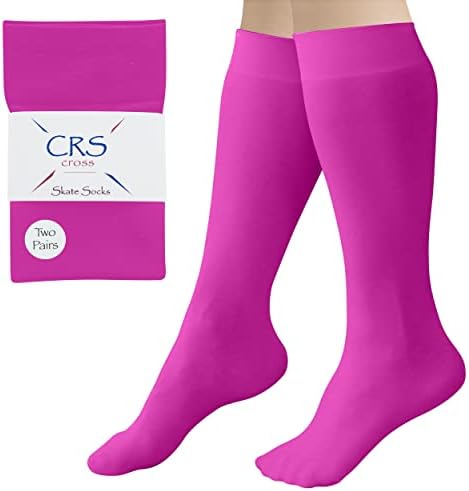 CRS Cross Figure Skating Socks (2 Pair) Premium Knee High Tights for Ice Skates, Footed Skate Socks, Ice Skating Socks, Dance (Moves Magenta)