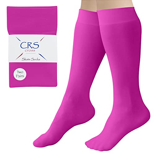 Crs Cross Figure Skating Socks (2 Pair) Premium Knee High Tights For Ice Skates, Footed Skate Socks, Ice Skating Socks, Dance (Moves Magenta) #TOP4