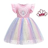 Princess Dresses for Girls 9-10Years Fancy Rainbow Tulle Sequin Dress for Birthday Pageant Church Holiday