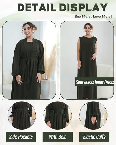 Image of Women's Muslim Dress Two Pieces Set Islamic Prayer Abaya Modest Solid Color Muslim Outfits