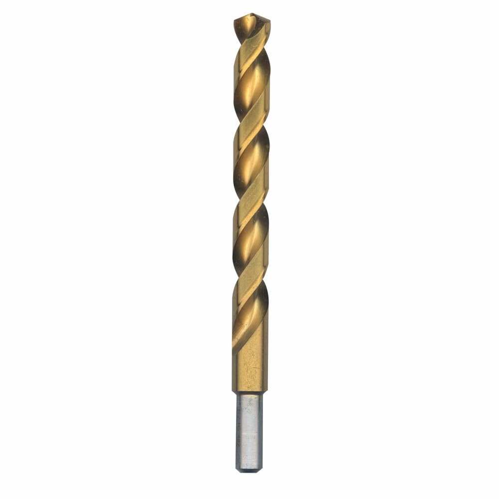 BOSCH TI2159 1-Piece 1/2 in. x 6 in. Titanium Nitride Coated Metal Drill Bit with 3/8 in. Reduced Shank for Applications in Heavy-Gauge Carbon Steels, Light Gauge Metal, Hardwood