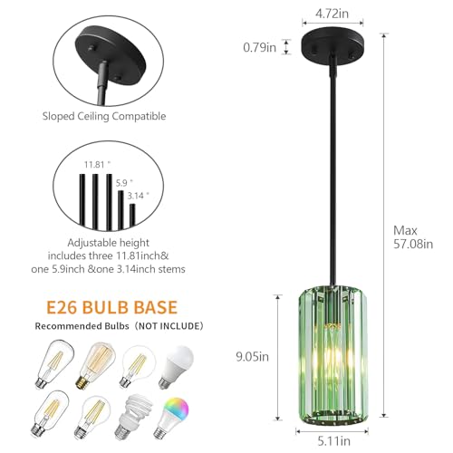 Image of Modern Crystal Pendant Light Mini Light Green Chandeliers Adjustable Pendant Lights Fixture for Kitchen Island Dinning Room Corridor Bedroom(Light Green 3-Pack)