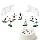 9PCS Football Cake Topper Set with 2 Goals, 1 Referee, 6 Players & 1 Football - Non-Edible PVC Figures for Boys Men Birthday, Football Theme Party, Cupcake Dessert Decorations