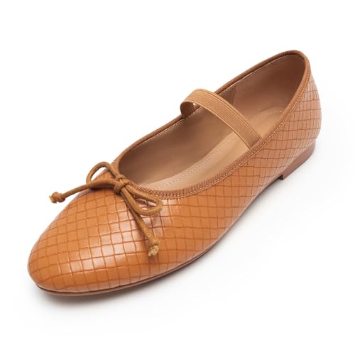 KaroNairy Mesh Ballet Flats for Women Mary Jane Flats with Round Toe Comfortable Bow Woven Ballerina Shoes with Elastic Strap2
