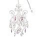 Amalfi Decor 4 Light LED Crystal Beaded Chandelier, Mini Wrought Iron Pink K9 Glass Pendant Light Fixture Contemporary Nursery Kids Room Dimmable Plug in Hanging Ceiling Lamp, White