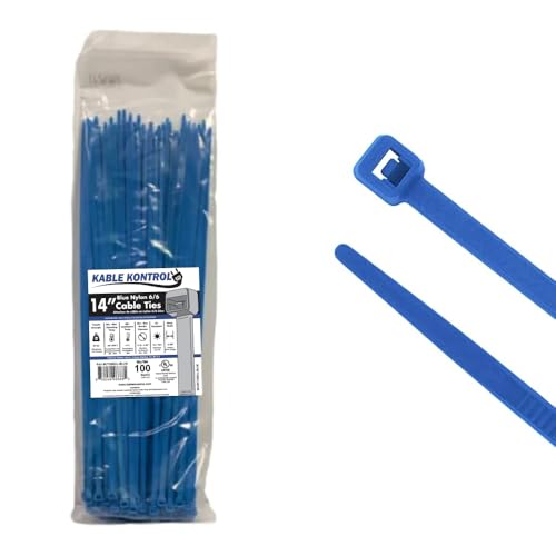 Kable Kontrol Cable Zip Ties, 14 Inch, 100 Pcs, 50lbs Test, Blue