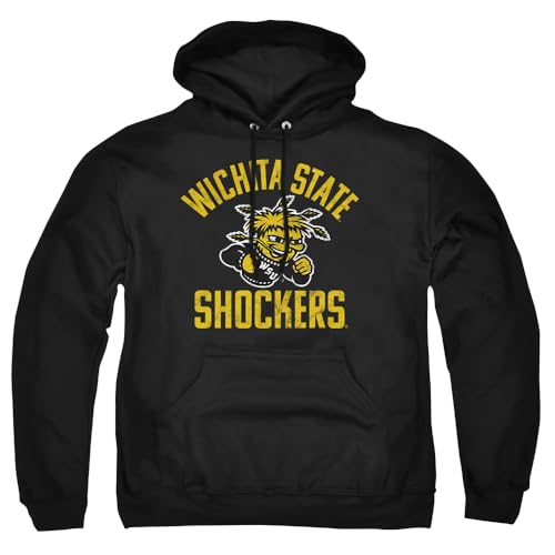 Wichita State University Official Shockers Logo Unisex Adult Pull-Over Hoodie,Black, Large