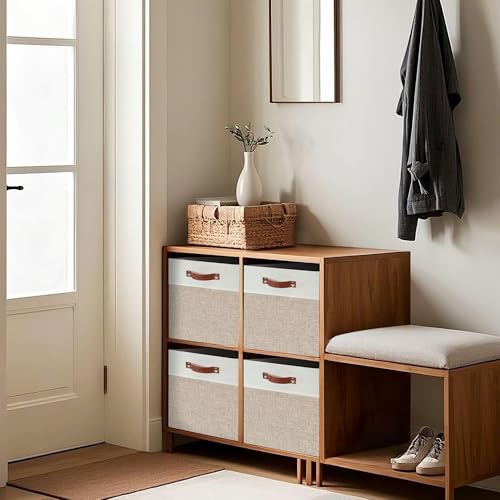 Image of DECOMOMO Kallax Storage Cubes -13x15x13 Storage Bins, Baskets for Organizing Shelves (Beige and White, 4-Pack)