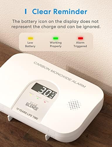 Meross Carbon Monoxide Detector, 2 Pack LCD Digital Display CO Alarm with 2 AA Batteries(Include) and Silence Function, Fire Safety for House, Bedroom, Hotel