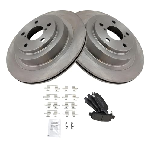 Image of TRQ Rear Brake Pad and Rotor Set Semi Metallic Rotors Compatible with 2005-2009 Subaru Legacy